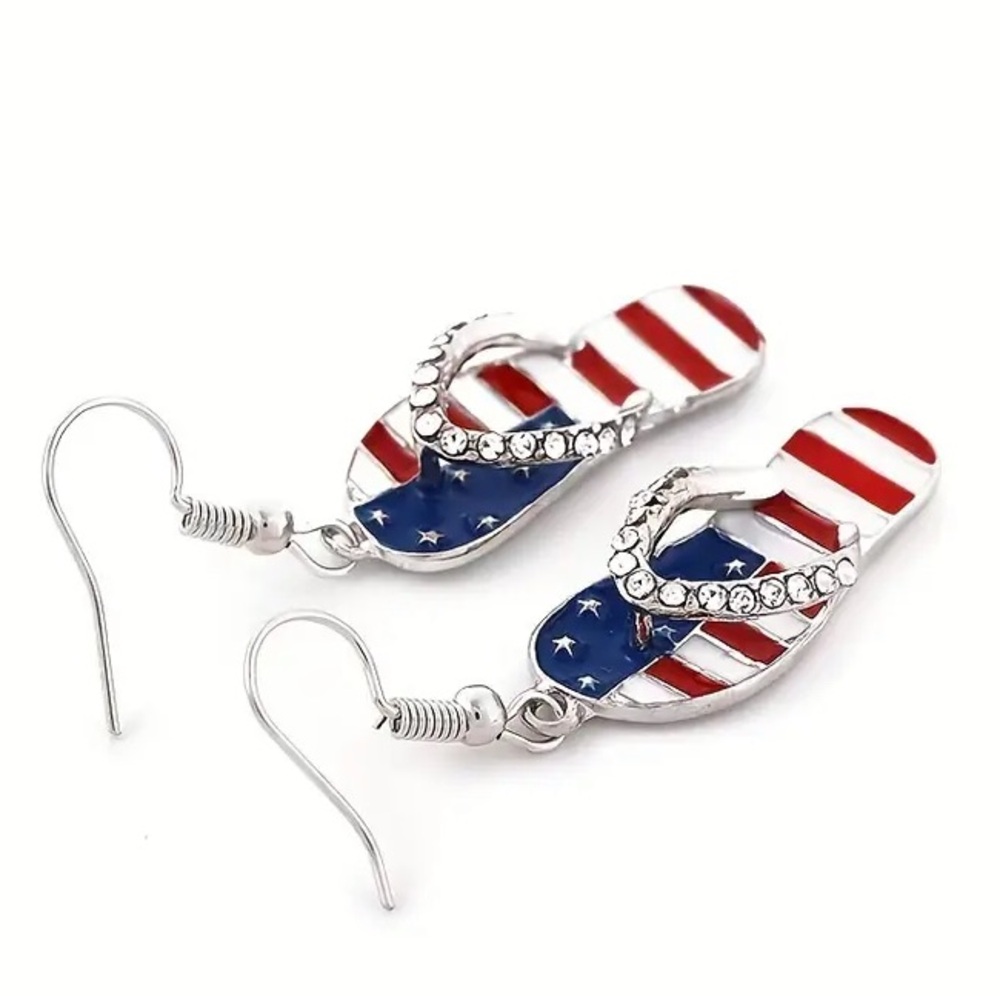 Rhinestones Patriotic Flip-Flop Earrings - Stars & Stripes - gold or silver - Picture 5 of 6